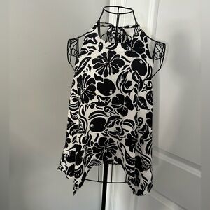 Alice & Olivia Flowered High Low Halter Top in Black and White